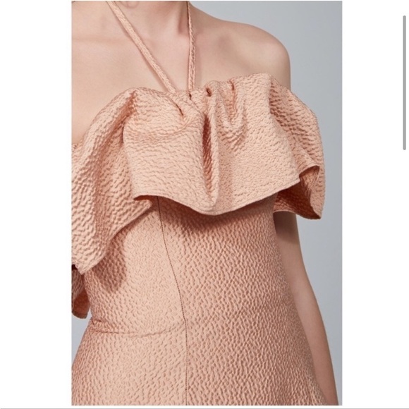 Keepsake / Magonila Peach jacquard Halter ruffle  Mini Dress small S - Picture 3 of 6